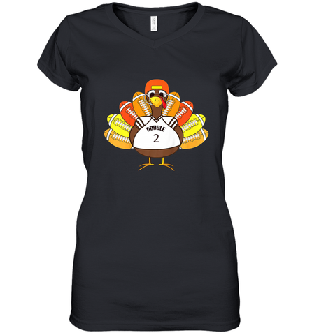 Cool Thanksgiving Football Shirt _ Gobble Player Turkey Gift Women's V-Neck T-Shirt Women's V-Neck T-Shirt / Black / S Women's V-Neck T-Shirt - jonhlittlestore88