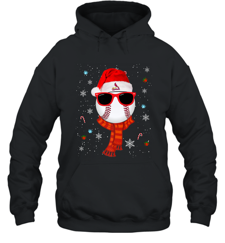 St. Louis Cardinals Logo Christmas Baseball Player Glasses Santa Hat Pajama Gift Hooded Sweatshirt Hooded Sweatshirt / Black / S Hooded Sweatshirt - jonhlittlestore88