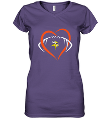 NFL Minnesota Vikings Heart Love Football Women's V-Neck T-Shirt Women's V-Neck T-Shirt - jonhlittlestore88