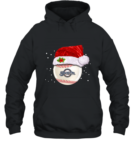 Milwaukee Brewers Logo Baseball Ball Christmas Santa Hat Xmas Sport Funny Snow Hooded Sweatshirt Hooded Sweatshirt / Black / S Hooded Sweatshirt - jonhlittlestore88