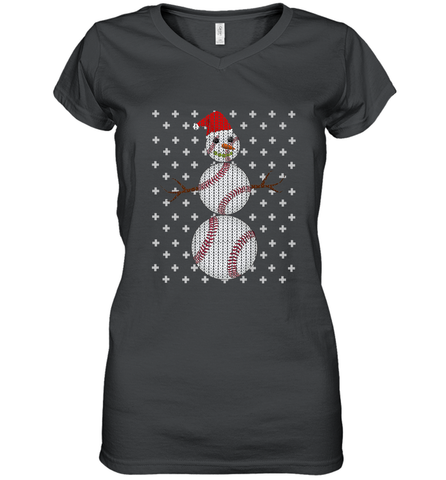 UGLY CHRISTMAS Baseball Snowman Holiday Santa Funny Men Gift Women's V-Neck T-Shirt Women's V-Neck T-Shirt / Black / S Women's V-Neck T-Shirt - jonhlittlestore88