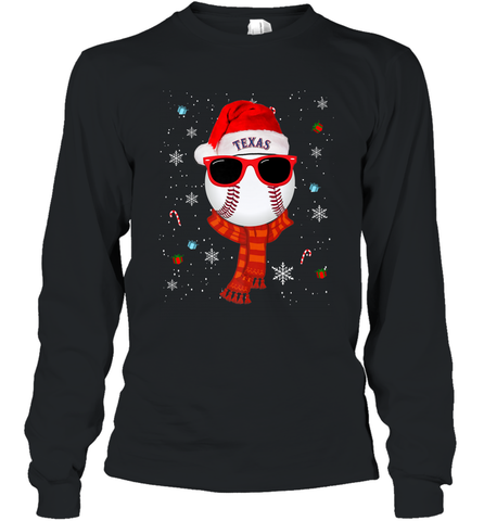 Texas Rangers Logo Christmas Baseball Player Glasses Santa Hat Pajama Gift Long Sleeve T-Shirt Long Sleeve T-Shirt / Black / S Long Sleeve T-Shirt - jonhlittlestore88