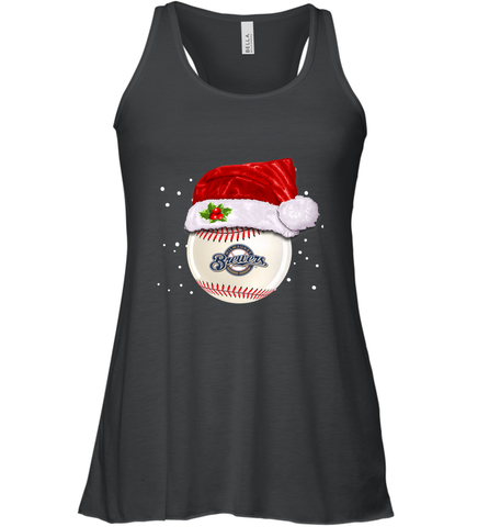 Milwaukee Brewers Logo Baseball Ball Christmas Santa Hat Xmas Sport Funny Snow Women's Racerback Tank Women's Racerback Tank / Black / XS Women's Racerback Tank - jonhlittlestore88