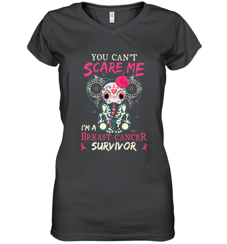 You can't Scare Me I'm Breast Cancer Survivor Elephant Funny Women's V-Neck T-Shirt Women's V-Neck T-Shirt / Black / S Women's V-Neck T-Shirt - jonhlittlestore88