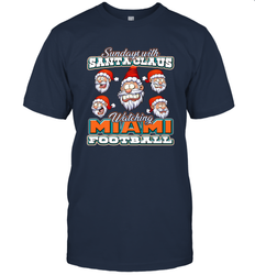 NFL Miami Christmas Funny Santa Claus Watching Football Men's T-Shirt
