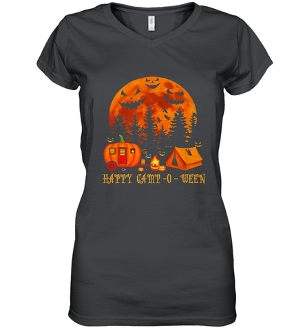 Happy Camp O Ween Funny Camping Halloween Costume Camper RV Women's V-Neck T-Shirt Women's V-Neck T-Shirt / Black / S Women's V-Neck T-Shirt - jonhlittlestore88