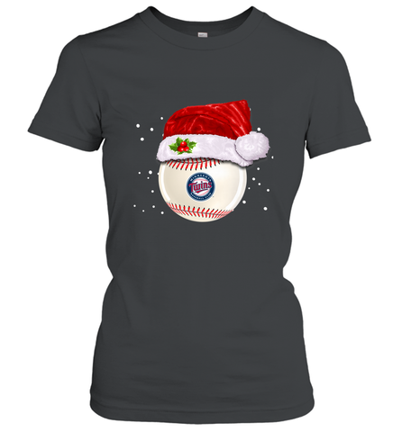 Minnesota Twins Logo Baseball Ball Christmas Santa Hat Xmas Sport Funny Snow Women's T-Shirt Women's T-Shirt / Black / S Women's T-Shirt - jonhlittlestore88