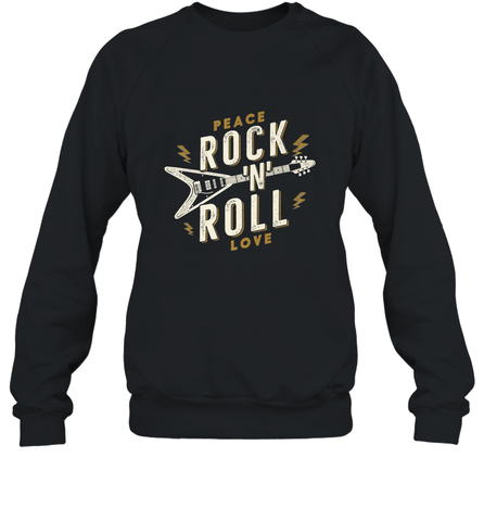 Peace Rock and Roll Love Music Guitar Retro Hippie Crewneck Sweatshirt Crewneck Sweatshirt / Black / S Crewneck Sweatshirt - jonhlittlestore88