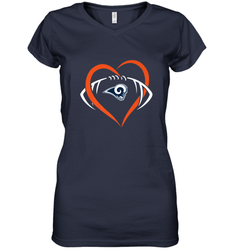 NFL Los Angeles Rams Heart Love Football Women's V-Neck T-Shirt