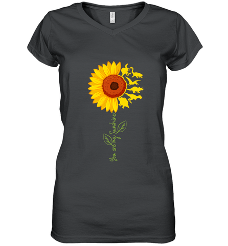 You're My Sunshine Sunflower Dinosaur T Rex Women's V-Neck T-Shirt Women's V-Neck T-Shirt / Black / S Women's V-Neck T-Shirt - jonhlittlestore88