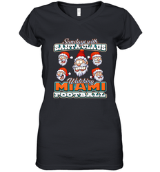 NFL Miami Christmas Funny Santa Claus Watching Football Women's V-Neck T-Shirt