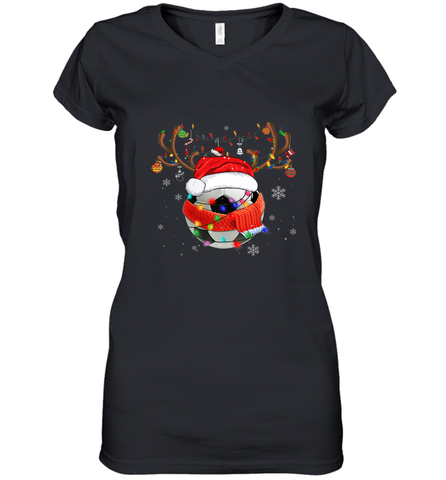 Santa Hat Soccer Reindeer Christmas Funny Players Football Women's V-Neck T-Shirt Women's V-Neck T-Shirt / Black / S Women's V-Neck T-Shirt - jonhlittlestore88