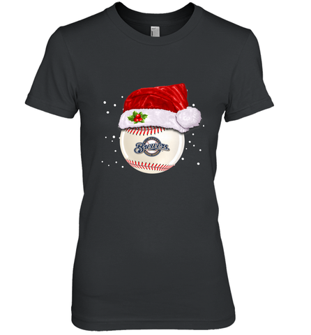 Milwaukee Brewers Logo Baseball Ball Christmas Santa Hat Xmas Sport Funny Snow Women's Premium T-Shirt Women's Premium T-Shirt / Black / XS Women's Premium T-Shirt - jonhlittlestore88