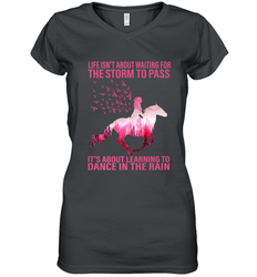 Life Is Not About Waiting Breast Cancer Hippie Peace Horse Women's V-Neck T-Shirt