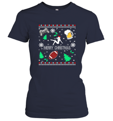 NFL Girls Video Game Beer And Football Really Ugly Christmas Women's T-Shirt
