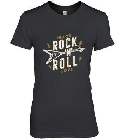 Peace Rock and Roll Love Music Guitar Retro Hippie Women's Premium T-Shirt Women's Premium T-Shirt / Black / XS Women's Premium T-Shirt - jonhlittlestore88