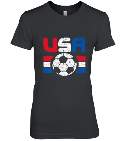 Distressed Red, White and Blue Soccer Flag Shirts of the USA Women's Premium T-Shirt Women's Premium T-Shirt / Black / XS Women's Premium T-Shirt - jonhlittlestore88