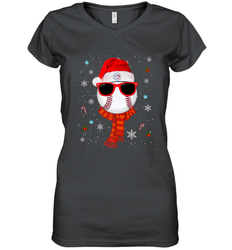 Toronto Blue Jays LogoChristmas Baseball Player Glasses Santa Hat Pajama Gift Women's V-Neck T-Shirt
