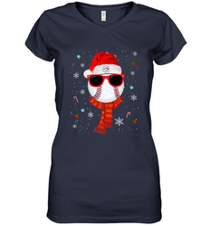 Toronto Blue Jays LogoChristmas Baseball Player Glasses Santa Hat Pajama Gift Women's V-Neck T-Shirt
