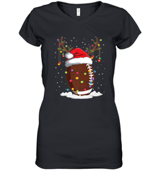 NFL Christmas Football Reindeer Funny Santa Hat Xmas Kids Gift Women's V-Neck T-Shirt