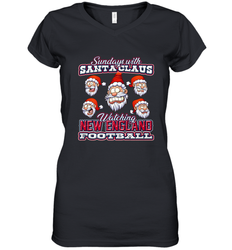 New England Christmas Funny Santa Claus Watching Football Women's V-Neck T-Shirt