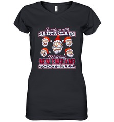 New England Christmas Funny Santa Claus Watching Football Women's V-Neck T-Shirt Women's V-Neck T-Shirt - jonhlittlestore88
