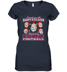 New England Christmas Funny Santa Claus Watching Football Women's V-Neck T-Shirt