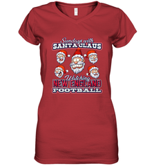 New England Christmas Funny Santa Claus Watching Football Women's V-Neck T-Shirt Women's V-Neck T-Shirt - jonhlittlestore88