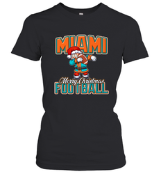 NFL Miami Christmas Dabbing Santa Playing Miami Football Women's T-Shirt