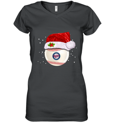 Minnesota Twins Logo Baseball Ball Christmas Santa Hat Xmas Sport Funny Snow Women's V-Neck T-Shirt