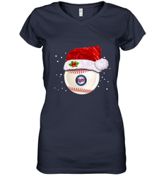 Minnesota Twins Logo Baseball Ball Christmas Santa Hat Xmas Sport Funny Snow Women's V-Neck T-Shirt