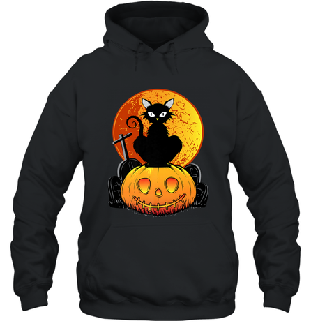 Happy Halloween Spooky Pumpkins Black Cat For Women Hooded Sweatshirt Hooded Sweatshirt / Black / S Hooded Sweatshirt - jonhlittlestore88