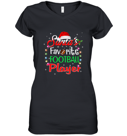 NFL Santa's Favorite Football Player Xmas Light Hat Christmas Women's V-Neck T-Shirt Women's V-Neck T-Shirt / Black / S Women's V-Neck T-Shirt - jonhlittlestore88