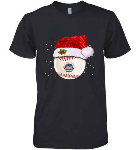 New York Mets Logo Baseball Ball Christmas Santa Hat Xmas Sport Funny Snow Men's Premium T-Shirt Men's Premium T-Shirt / Black / XS Men's Premium T-Shirt - jonhlittlestore88
