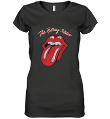 Mens The Rolling Stones Script Tongue Logo Women's V-Neck T-Shirt Women's V-Neck T-Shirt - jonhlittlestore88