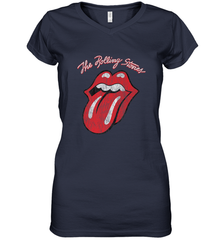 Mens The Rolling Stones Script Tongue Logo Women's V-Neck T-Shirt Women's V-Neck T-Shirt - jonhlittlestore88