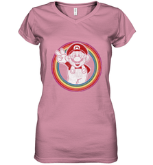 Super Mario Rainbow Circle Distressed Logo Women's V-Neck T-Shirt Women's V-Neck T-Shirt - jonhlittlestore88