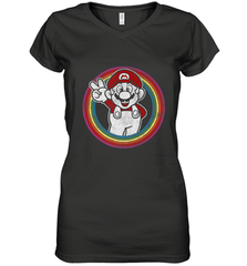 Super Mario Rainbow Circle Distressed Logo Women's V-Neck T-Shirt Women's V-Neck T-Shirt - jonhlittlestore88