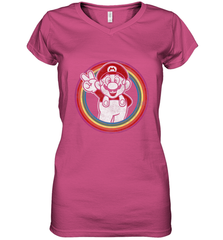 Super Mario Rainbow Circle Distressed Logo Women's V-Neck T-Shirt Women's V-Neck T-Shirt - jonhlittlestore88