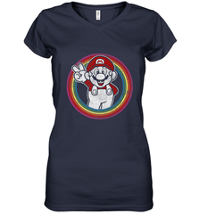 Super Mario Rainbow Circle Distressed Logo Women's V-Neck T-Shirt Women's V-Neck T-Shirt - jonhlittlestore88