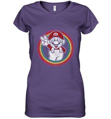 Super Mario Rainbow Circle Distressed Logo Women's V-Neck T-Shirt Women's V-Neck T-Shirt - jonhlittlestore88