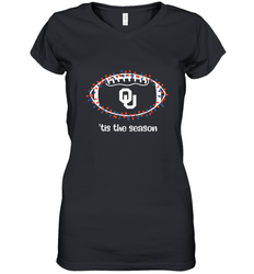 NFL Oklahoma Sooners Football And Christmas Lights Women's V-Neck T-Shirt