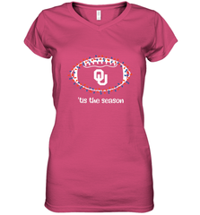 NFL Oklahoma Sooners Football And Christmas Lights Women's V-Neck T-Shirt Women's V-Neck T-Shirt - jonhlittlestore88