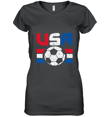 Distressed Red, White and Blue Soccer Flag Shirts of the USA Women's V-Neck T-Shirt Women's V-Neck T-Shirt / Black / S Women's V-Neck T-Shirt - jonhlittlestore88