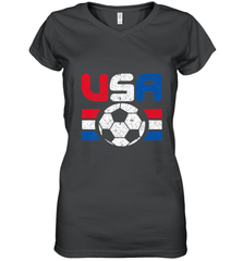 Distressed Red, White and Blue Soccer Flag Shirts of the USA Women's V-Neck T-Shirt Women's V-Neck T-Shirt - jonhlittlestore88