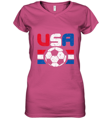 Distressed Red, White and Blue Soccer Flag Shirts of the USA Women's V-Neck T-Shirt Women's V-Neck T-Shirt - jonhlittlestore88