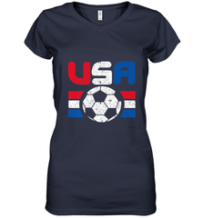 Distressed Red, White and Blue Soccer Flag Shirts of the USA Women's V-Neck T-Shirt Women's V-Neck T-Shirt - jonhlittlestore88