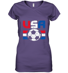 Distressed Red, White and Blue Soccer Flag Shirts of the USA Women's V-Neck T-Shirt Women's V-Neck T-Shirt - jonhlittlestore88