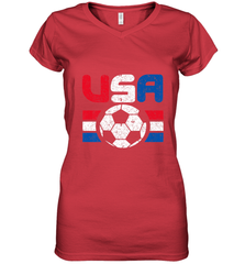 Distressed Red, White and Blue Soccer Flag Shirts of the USA Women's V-Neck T-Shirt Women's V-Neck T-Shirt - jonhlittlestore88