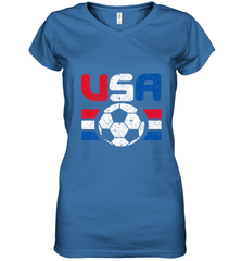 Distressed Red, White and Blue Soccer Flag Shirts of the USA Women's V-Neck T-Shirt Women's V-Neck T-Shirt - jonhlittlestore88